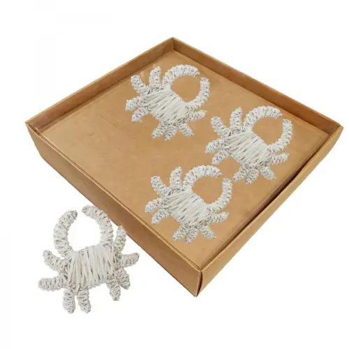 Juego de 4 servilleteros diseño cangrejo blanco de 8x6cm