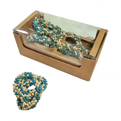 Juego de 4 servilleteros con cuentas de madera aguamarina de 7cm