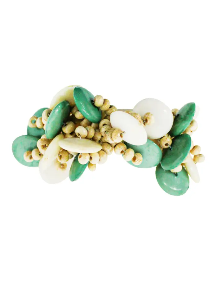 Juego de 4 servilleteros con cuentas crema con verde de 6cm - Image 3