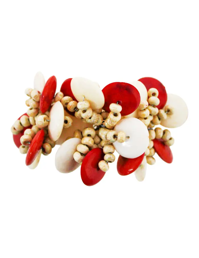 Juego de 4 servilleteros con cuentas crema con rojo de 6cm - Image 3