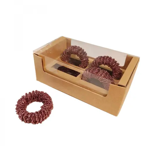 Juego de 4 servilleteros con chaquiras púrpura de 6cm