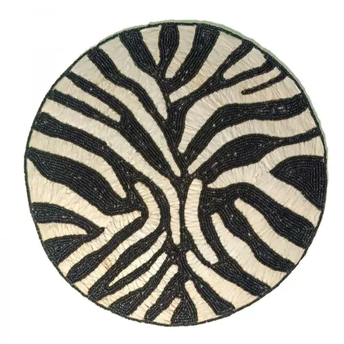 Mantel Individual bordado diseño grecas blancas con negro de 35cm