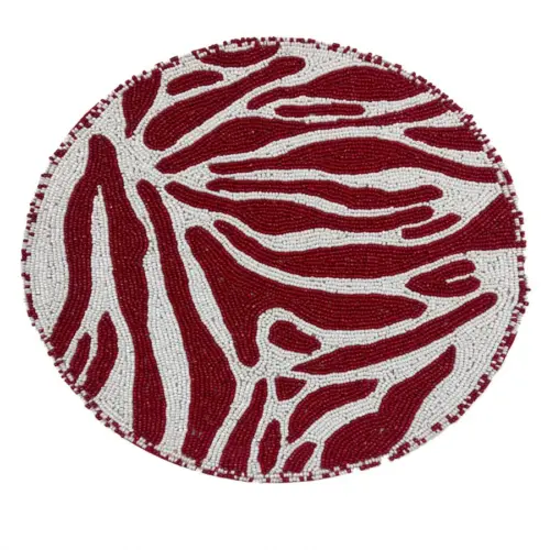 Mantel individual bordado de chaquiras rojas con blanco de 35cm