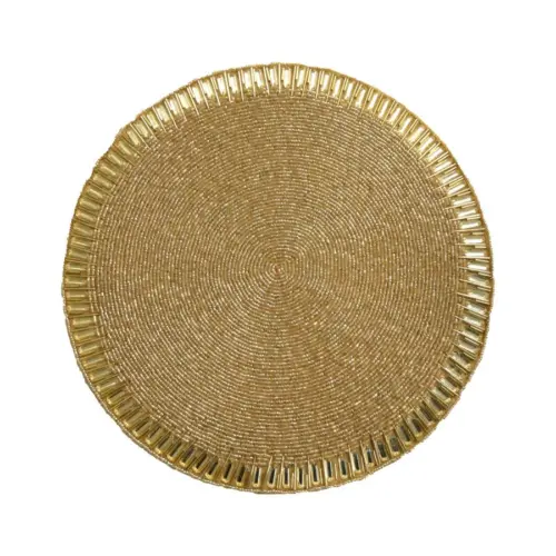 Mantel individual bordado de chaquiras doradas de 35cm