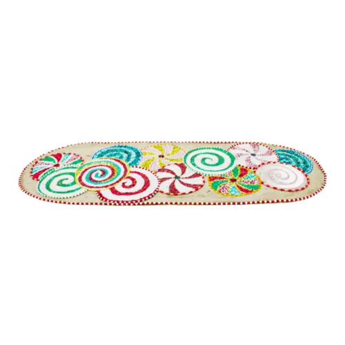 Camino de mesa bordado de chaquiras diseño caramelos de 90x32cm