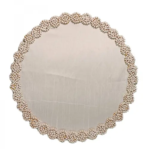 Mantel individual de yute con cuentas de madera beige de 35cm