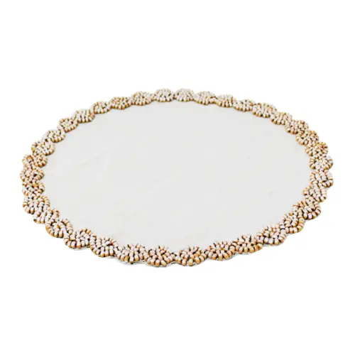 Mantel individual de yute con cuentas de madera beige de 35cm