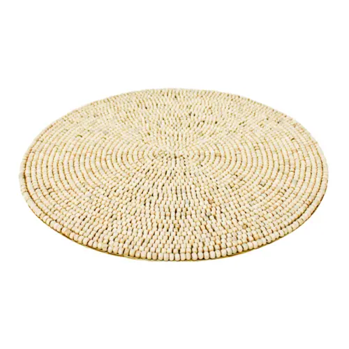 Mantel individual bordado con cuentas de madera de 35cm