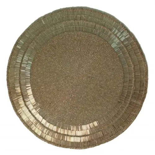 Mantel individual bordado de chaquiras plata con canutillo de 35cm