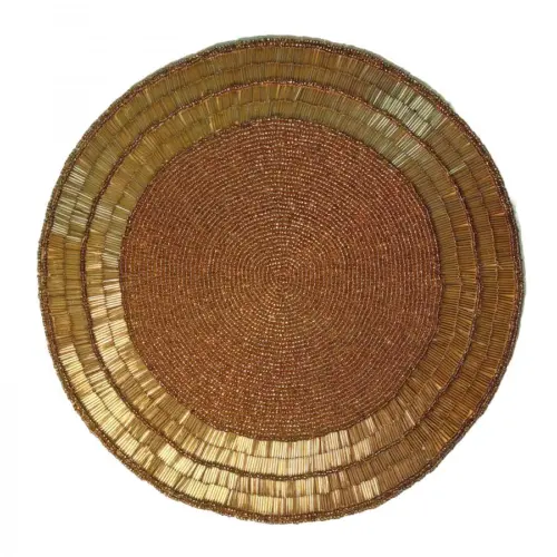 Mantel individual bordado de chaquiras doradas con canutillo de 35cm