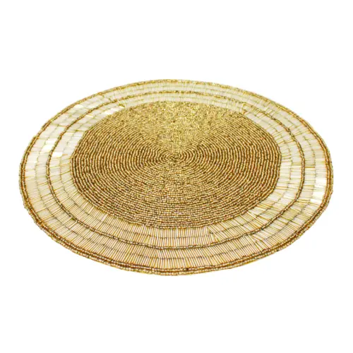 Mantel individual bordado de chaquiras doradas con canutillo de 35cm
