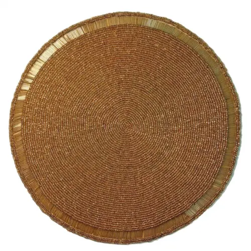Mantel individual bordado de chaquiras doradas de 35cm