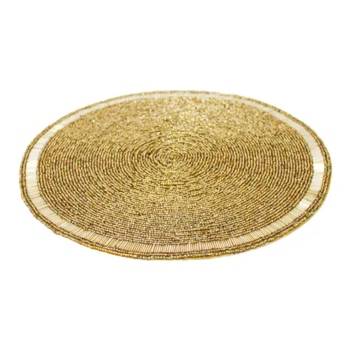 Mantel individual bordado de chaquiras doradas de 35cm