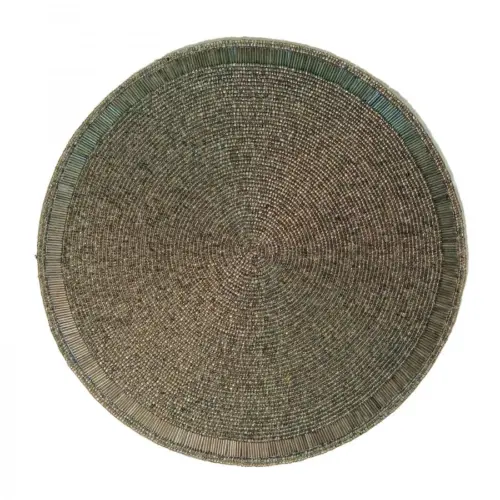 Mantel individual bordado de chaquiras plateadas de 35cm 