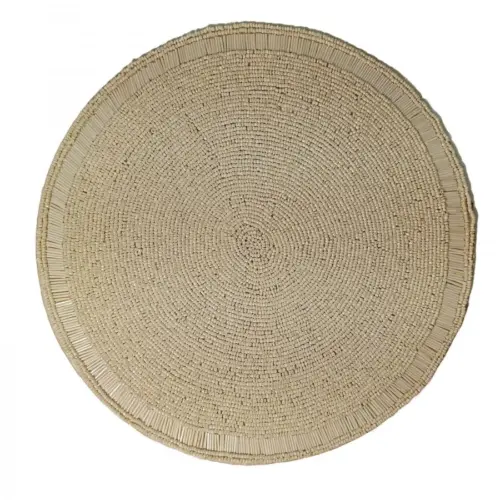 Mantel individual bordado de chaquiras blancas de 35cm