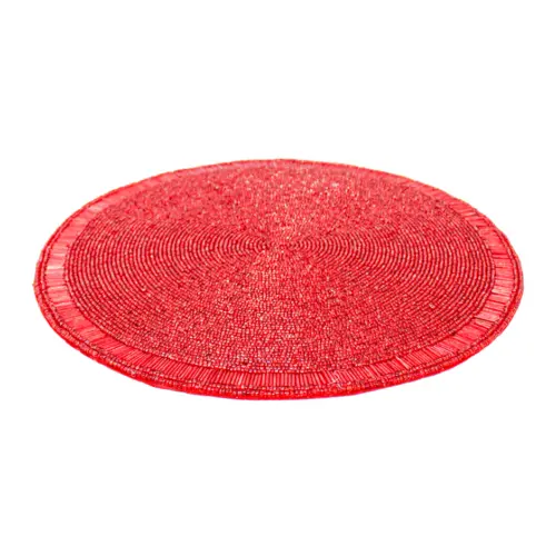 Mantel individual bordado de chaquiras rojas de 35cm