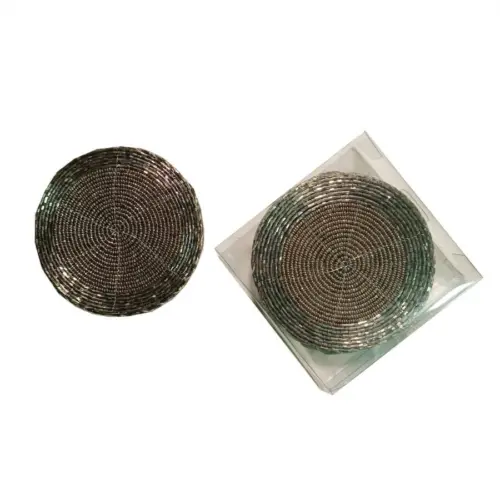 Juego de 4 portavasos bordados de chaquiras gris claro de 10cm