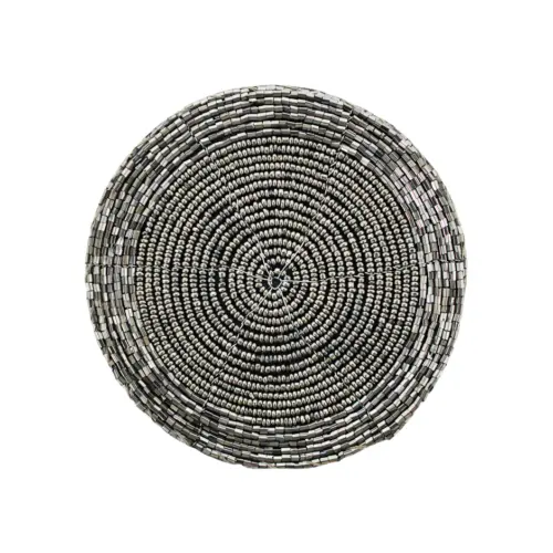 Juego de 4 portavasos bordados de chaquiras gris claro de 10cm