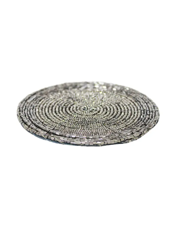 Juego de 4 portavasos bordados de chaquiras gris claro de 10cm - Image 3