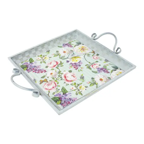 Charola metálica diseño flores