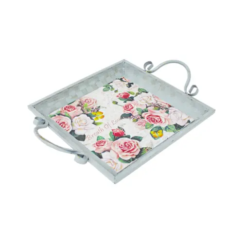 Charola metálica diseño flores