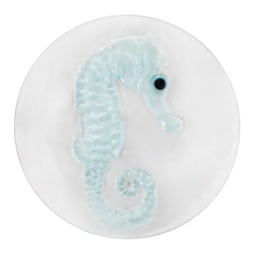 Plato de acrilico diseño caballito de mar azul de 20x20x2cm