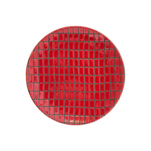 Plato de porcelana rojo diseño cuadros de 15.4×15.4×1.8cm