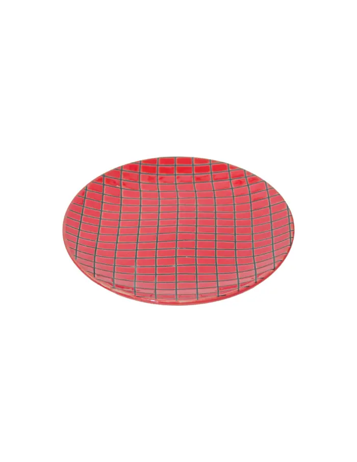 Plato de porcelana rojo diseño cuadros de 15.4x15.4x1.8cm - Image 2
