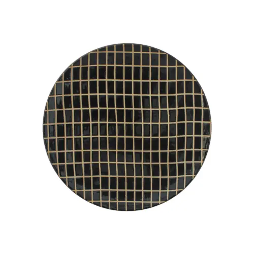 Plato de porcelana negro diseño cuadros de 15.4×15.4×1.8cm
