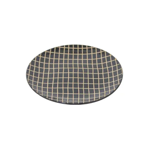 Plato de porcelana negro diseño cuadros de 15.4×15.4×1.8cm