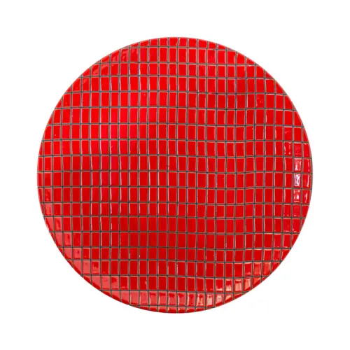 Plato de porcelana roja diseño cuadros de 22.5×22.5×2.3cm