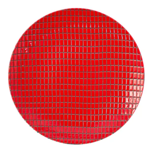 Plato de porcelana diseño rojo con líneas negras de 26.8×26.8×2.9cm