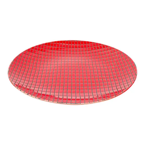 Plato de porcelana diseño rojo con líneas negras de 26.8×26.8×2.9cm