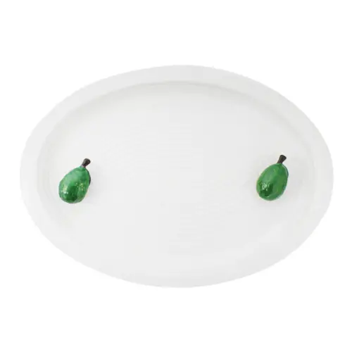 Plato de porcelana ovalado con higo verde de 35.9×25.7×4.1cm