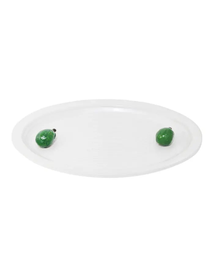 Plato de porcelana ovalado con higo verde de 35.9x25.7x4.1cm - Image 2
