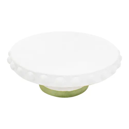 Base de porcelana pastelera blanca con bolitas en la orilla de 21x21x7.5cm