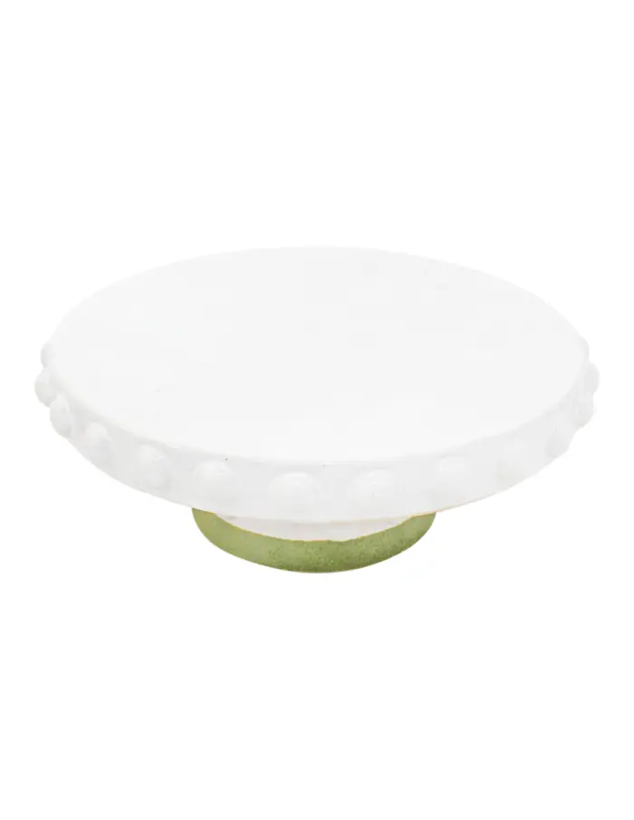 Base de porcelana pastelera blanca con bolitas en la orilla de 21x21x7.5cm - Image 2