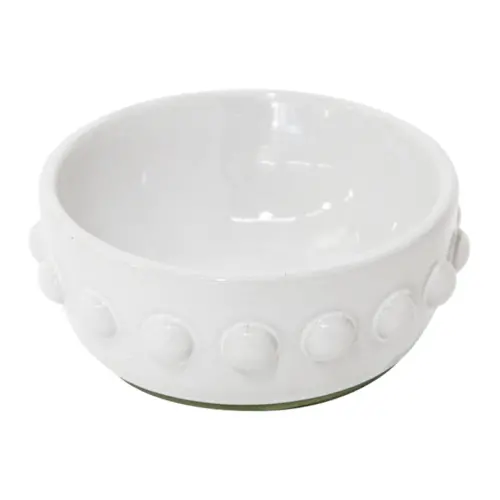 Bowl de porcelana blanca con bolitas en la orilla de 13.2×13.2×6.3cm