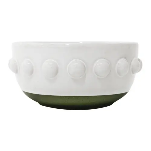 Bowl de porcelana blanca con bolitas en la orilla de 13.2×13.2×6.3cm
