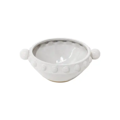 Bowl de porcelana blanca con bolitas en la orilla de 18.9×15.7x7cm