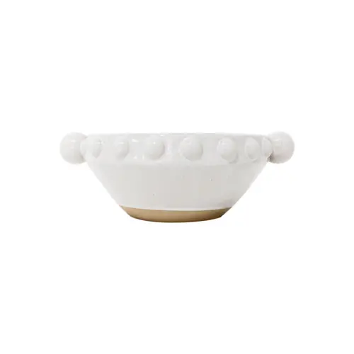 Bowl de porcelana blanca con bolitas en la orilla de 18.9×15.7x7cm