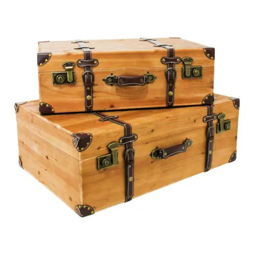 Juego de 2 baùles de madera natural de 70x47x25/60x40x20cm