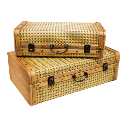 Juego de 2 baúles de madera diseño tejido natural de 48x28x15/40x20x12cm