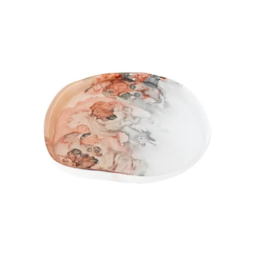 Plato de vidrio con borde marrón y crema opaco con blanco de 18cm