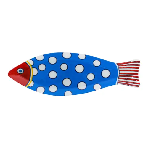 Plato de vidrio en forma de pez de color azul de 12.9×39.5×2.8cm
