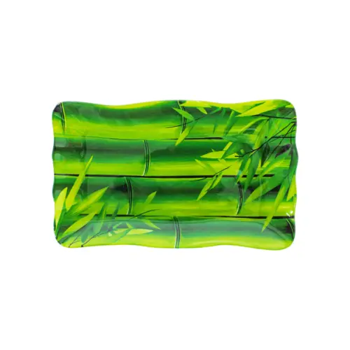 Plato rectangular de cristal con borde diseño bambu de 24.9×14.5×1.8cm