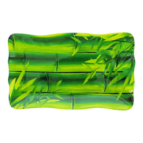 Plato rectangular de cristal con borde diseño bambu de 31x21x2.3cm