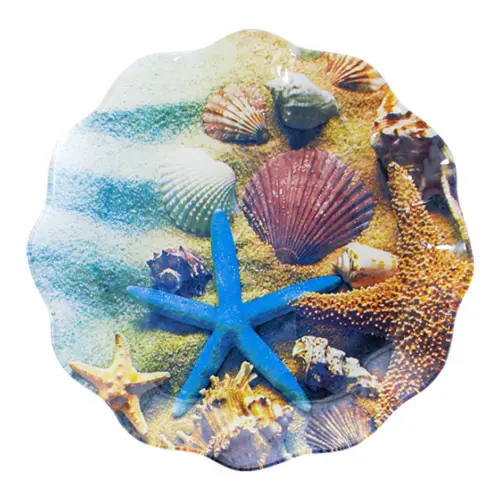 Plato de cristal con orilla ondulada diseño estrella de mar de 30x30x2.6cm 