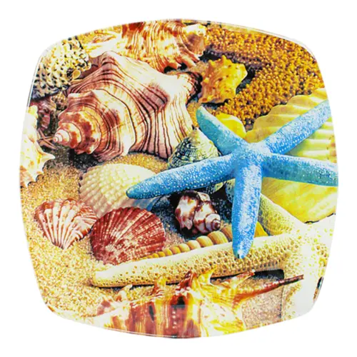 Plato de cristal cuadrado con borde diseño estrella de mar de 30x30x2.7cm 