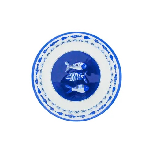 Plato de cristal redondo diseño peces azul de 20x20x1.3cm